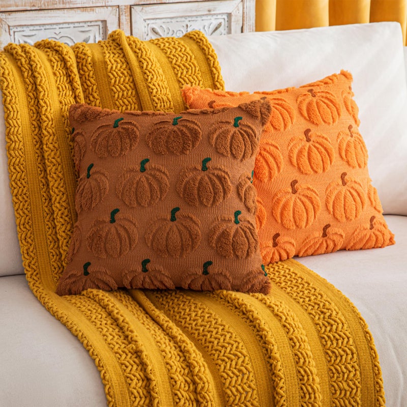 COSIBONO Pumpkin Fall Decorative Throw Pillow Covers 18""x18""  Set of 2 Orange Brown Soft Faux Fur Pillow Covers for Autumn Harvest  Fluffy Plush Accent Pillow Cases for Farmhouse Halloween Decor - Image 5